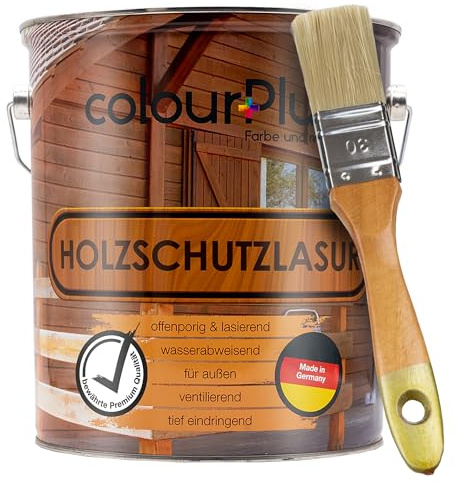 ColourPlus Holzschutzlasur außen 5 Liter - Nussbaum - wetterfeste Holzschutzfarbe mit UV-Schutz für Gartenmöbel, Zäune und Carports - Holzlasur und Holzschutz Öl-Lasur für außen