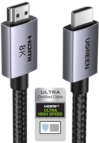 UGREEN HDMI 2.1 Kabel 10K 8K 60Hz 4K 240Hz 165Hz 144Hz 120Hz 48Gbit/s High Speed, HDMI Kabel 2.1 Ultra HD eARC HDR 10+ HDCP Dolby Vision VRR kompatibel mit Mac mini M4/PS5/ Xbox-Serie X/Laptop(1M)