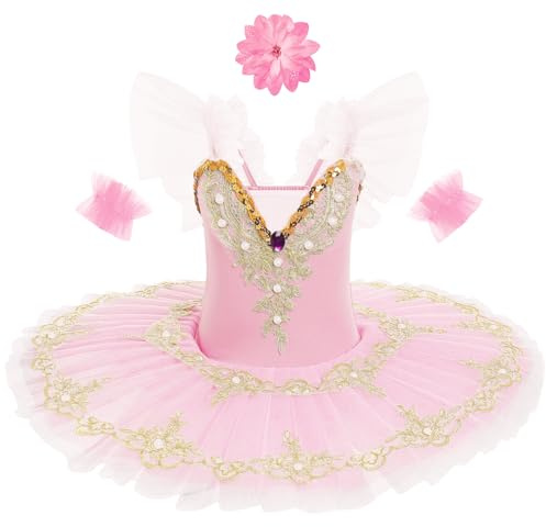 Ballettkleidung Mädchen 3-16-Jahre für Tanz: 3 Stück Ballettkleid mit verstellbarem Träger Pailetten - Kinder Tanzkleid für Balett Eiskunstlauf Rollkunstlauf