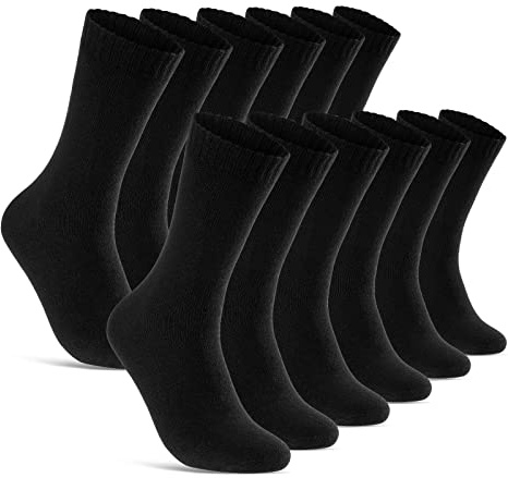 6 | 12 | 24 Paar THERMO Socken Damen & Herren Vollfrottee Wintersocken Schwarz Baumwolle (39-42, 12 Paar | schwarz)