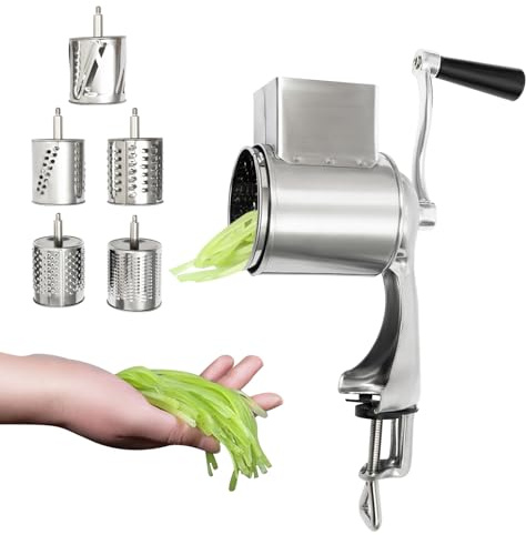 PBTERDTF Manuelle Kartoffelreibe Gemüseheobel Edelstahl Trommelschneider Nussmühle KäSereibe Multifunktion Küchen Reibe mit 5 TrommeleinsäTze für Käse, Gurken, Karotten, Kartoffeln (Klemmtyp)