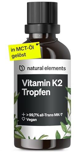 natural elements Vitamin K2 MK-7 200µg – 50 ml – all-Trans Gehalt >99,7% – laborgeprüft, vegan, hochdosiert & in Deutschland produziert