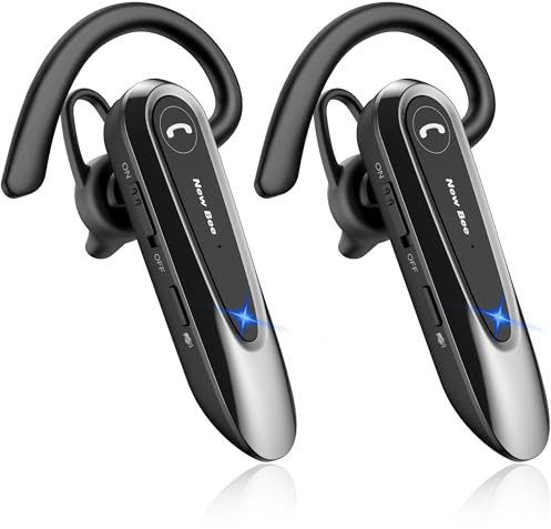 New Bee Bluetooth Headset Wireless Freisprech Telefon 20H Sprechzeit | Dual Mic V5.0 Freisprech-Bluetooth-Ohrhörer Mic Mute Zwei-Geräte-Verbindung für iPhone, Android und Laptop (2 PACK)