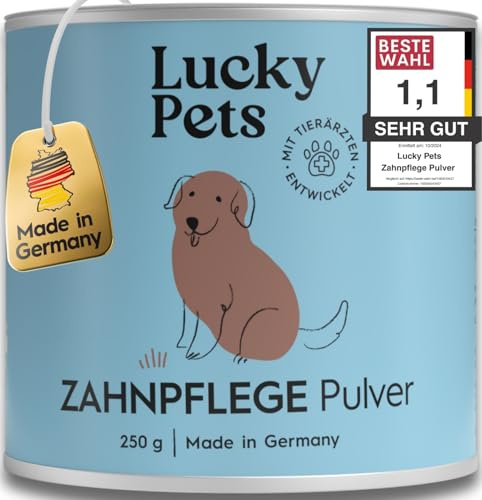 Zahnpflege Pulver für Hunde 250 g – Hunde Zahnsteinentferner und Mundgeruch-Stopper – 100% natürliche Zahnreinigung ohne Zahnbürste – Made in Germany – Zahnpflege Hund