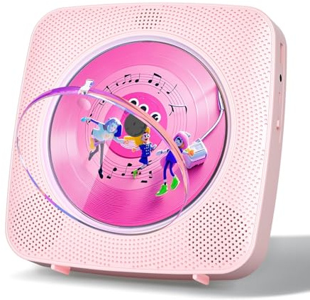 Gueray Tragbarer CD Player Tragbar : Radio CD Players Kinder CD-Player Discman mit 1800mAh Akku Lautsprecher abnehmbaren Staubschutzabdeckung Fernbedienung UKW-Radio USB AUX Funktion Rosa