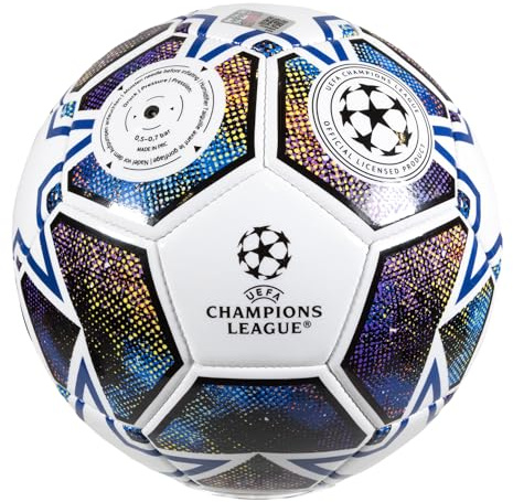 Hy-Pro UEFA Champions League Fußball, Größe 5, offiziell lizenziert, Training, Match, Merchandise, Sammlerstück für Kinder und Erwachsene, tolles Fußballgeschenk, Weiß/Blau/Grün