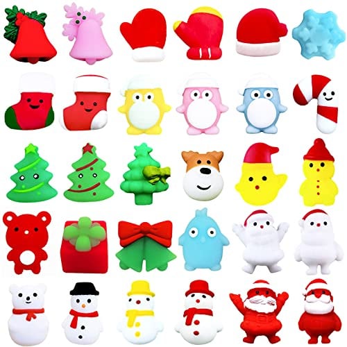 POPOYU Weihnachten Mini Mochi Squishy Set,Squeeze Spielzeug für Kinder,30 Stück Kawaii Mini Soft Mochi Squishy Spielzeug,Weihnachts Stretchy Stress Relief Spielzeug für Weihnachtsfeier Taschenfüller
