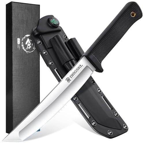DRGSKL Recon Tanto-Survival Messer Schwarz -Scharfe Dschungel-Jagdmesser | Robuste Materialie und hochwertig Kydexscheide Bushcraft Outdoor-Messer für Camping Wandern Weihnachtstag Männer Geschenke