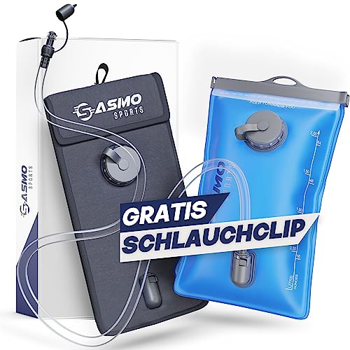 SASMO® Trinkblase 2l mit ISOLIERTASCHE | materialverstärkte,reißfeste Trinkblase | Trinksystem für Rucksack mit Trinkschlauch, extralang - 100cm | für Wandern & Outdoorsport