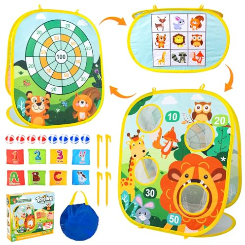 Funsland Wurfspiel Dartscheibe für Kinder, Spiele für Kinder ab 3, 3 in 1 Sitzsack Wurfspiel Geburtstagsgeschenke, Familienparty Aktivitäten, Spielzeug für Drinnen, Garten, Party