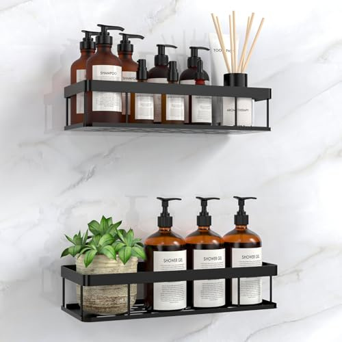 UUlioyer Duschablage Ohne Bohren, Wasserdichter und Rostfreier Duschregal, 2 Stück Badezimmer Regal Organizer, Shampoo Duschgel Halterung für Dusche, Schwarz (Grundversion)
