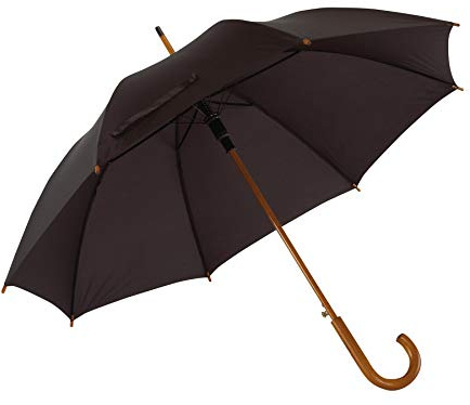 Automatik Regenschirm Holzschirm Stockschirm Portierschirm mit gebogenem Rundhaken Holzgriff in 103 cm Durchmesser von notrash2003 (Schwarz)