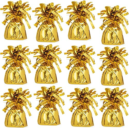 12 Stück Ballongewichte für Heliumballons Luftballons, Folie Ballon Beschwerer Ballongewicht für Hochzeit Geburtstag Party Ballons Dekoration (gold)