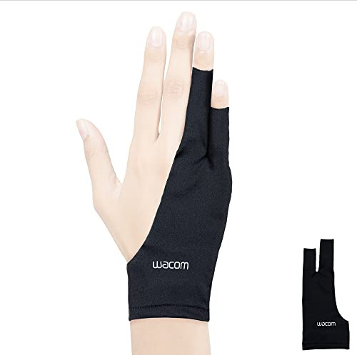Wacom Zeichenhandschuh, Zwei-Finger-Künstler-Handschuh für Zeichnungstablet-Stift-Display, 90% recyceltes Material, Einheitsgröße (1 Pack), Schwarz