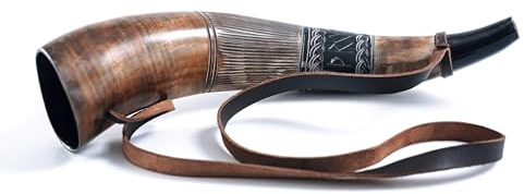 Norse Tradesman Wikinger-Kriegshorn Mittelalterliches Blashorn – 46 cm Premium Ochsenhorn Blashorn Kriegstrompete Vintage-Dekor