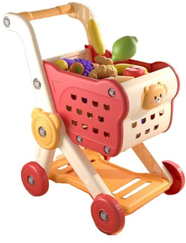 Kinder Einkaufswagen, Kinderwagen Set, Obstspielzeug, Rollenspielzeug Für Junge Und Mädchen, 16 Stück (A)