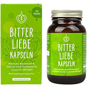 BitterLiebe Bitterstoffe Kapseln - Bitterkräuter, Mariendistel, Löwenzahn, Artischocke hochdosiert - Bitter tropfen in Kapselform - Rezeptur nach Hildegard von Bingen - vegan