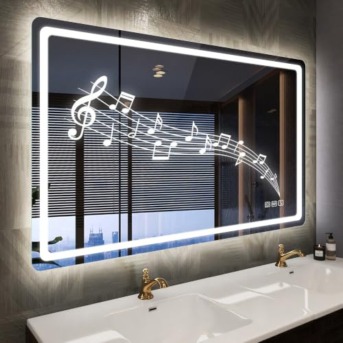 STARLEAD 100x70cm Bluetooth-Spiegel-Bad-mit-Beleuchtung, Badezimmer-Spiegel-mit-Entfoggen, Dimmbar, 3 Farbtemperaturen, IP44 Hartglas Wandspiegel, Horizontal/Vertikal