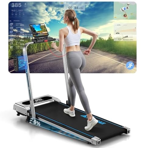 Laufband für Zuhause, FOUSAE 5 in 1 Walking Pad, 12km/h Klappbar Laufband mit 9% Steigung, 2.75HP Schreibtisch Treadmill mit LED-Anzeige, Fernbedienung und App, Bis 160 kg, Keine Installation