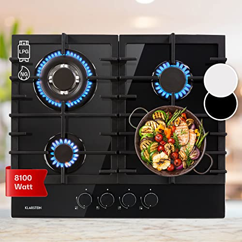 Klarstein Gasherd, Gaskochfeld 4 Flammig, Einbau-Gaskocher für Zuhause & Wohnmobil, Edelstahl Campingkocher, Gasherd für Propan- und Erdgas, Gas-Herdplatte mit Wok Brenner, Gas Kocher 8100 Watt