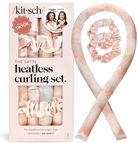 Kitsch Lockenwickler Ohne Hitze, Lockenwickler über Nacht - Sunset Tie Dye | Mit 86cm Lockenband & 2 Satin Scrunchies, Lockenwickler Groß Zum Schlafen, Anti Frizz & Ohne Hitzeschaden
