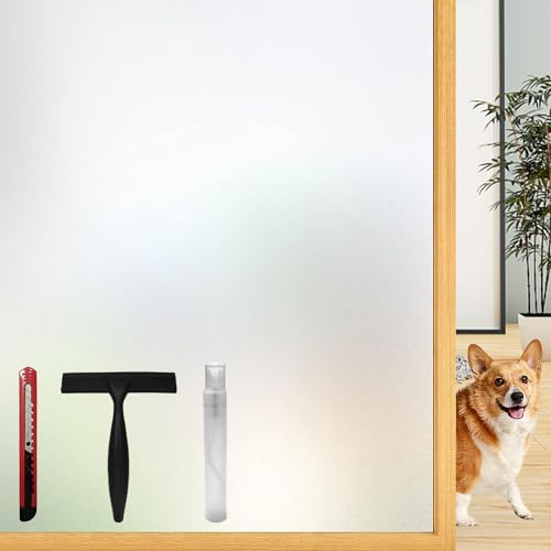Lovepea Milchglasfolie Fensterfolie Selbsthaftend, Sichtschutzfolie Statisch, mit Installationswerkzeug ideal für Homeoffice, Badezimmer und Türen 44,5 x 200 cm