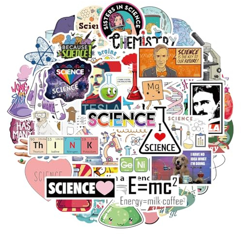 POPNWOW 50 Stück Labor Math Physik Chemie Aufkleber Set, Wasserdicht Vinyl Lab Stickers für Reisekoffer Gepäck Laptop Wasserflasche iPad Handy Fahrrad Skateboard Helme Gitarre