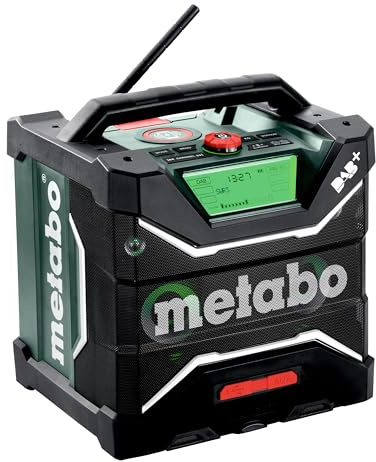 metabo Akku-Baustellenradio RC 12-18 32W BT DAB+ - 18 V - Bluetooth, AUX, IP54 spritzwassergeschützt, staubfest, stoßfest - Ladefunktion für Akkus und Smartphones