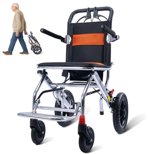 ByteTecpeak M2 Rollstuhl Faltbar Leicht, 8,3 kg Ultraleicht Reiserollstuhl, Klappbar Transport Rollstühle für Behinderte and ältere, Aluminium Wheelchairs with Footrest, Belastbarkeit 100 kg