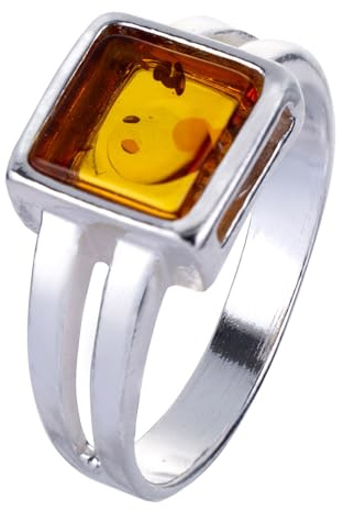 Holiday Gift Shops Flacher quadratischer Ring aus Sterlingsilber und baltischem Honig-Bernstein Lottie