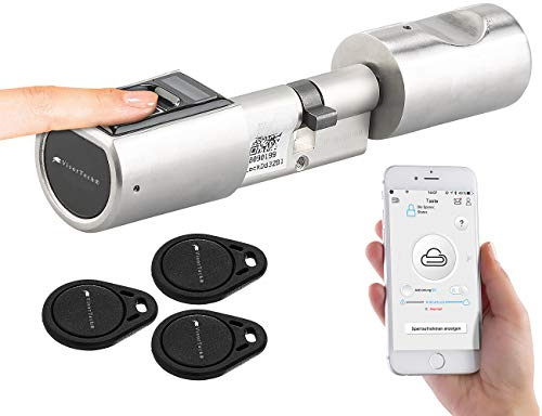 VisorTech Fingerabdruck Türschloss: Elektronischer Tür-Schließzylinder, Fingerabdruck, Transponder, IP44 (Schloss, Türschloss Fingerprint, Türöffner nachrüsten)