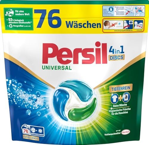Persil Universal 4in1 DISCS 76 Waschladungen, Universal Waschmittel mit Tiefenrein Technologie, Vollwaschmittel für reine Wäsche und hygienische Frische für die Maschine