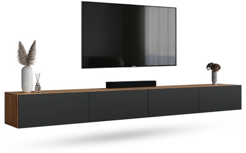 Planetmöbel West TV-Schrank, Fernsehtisch 280 cm lang, TV-Board | für Fernseher bis 65 Zoll, TV Board viel Stauraum, lowboard hängend, 2x Fernsehschrank 140 x 30 x 37,5 cm, anthrazit