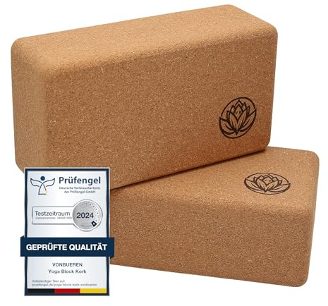 2 x Yoga Block VonBueren | Yogablöcke aus Kork | 22 x 12 x 7,5 cm je Yogablock | Yogazubehör für Damen und Herren | Hatha Klotz | Yogaklötze