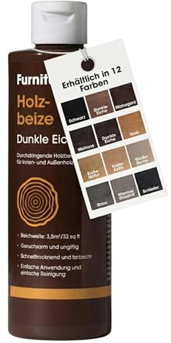 Furniture Clinic Holz-Beize und Moebel-Lasur (Dunkle Eiche). Ungiftig. Hochkonzentrierte Holzbeize. Schnelltrocknend. Beize für alle Holzarten im Innen und Außenbereich 250 ml