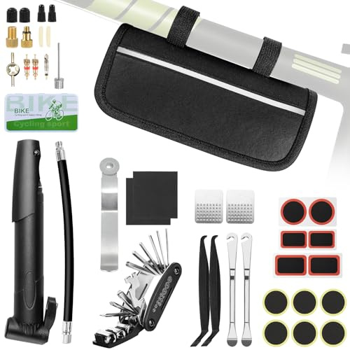 Ninonly Fahrrad Reparaturset 38PCs Fahrrad Reparatur Werkzeug Set mit 16-in-1 Fahrrad Multitool Notfallset, Flickzeug Reifenheber Fahrrad Reparatur Set mit Fahrradpumpe und Reparatur für Unterwegs