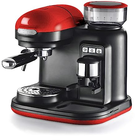 Ariete, Espressomaschine mit Kaffeemühle Moderna 1318, Authentischer Kaffee, Filter für 1 oder 2 Tassen, Maxi-Cappuccino, Automatische Abschaltung, Kaffeemühle mit 250 g Fassungsvermögen, Rot