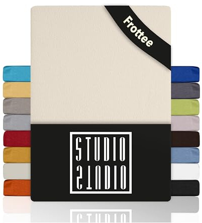 STUDIO Basic Frottee Spannbettlaken 180x200cm – weiches Frottee-Spannbetttuch aus 80 % Baumwolle & 20 % Polyester – Creme – Öko-Tex Zertifiziert, bügelfrei & elastisch – für Matratzen 15–25cm