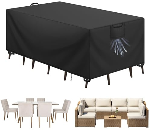 Aujink Abdeckung Gartenmöbel Winterfest, Wasserdichte Schutzhülle Gartenmöbel 420D Oxford Anti-UV Abdeckplane für Gartentische Terrassenmöbel Regenschutz und Staubfest Abdeckhaube Schwarz 200x100x75cm