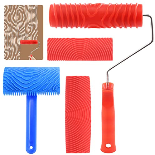 Mardatt Holzmaserung-Malwerkzeug-Set MS16 MS21 Gummi-Strukturwalze mit geprägtem Maserungsmuster und Griff, Kunst-Tapeten-Imitationsholz-Textur-Maserungswerkzeug für DIY-Wand-Zimmer-Dekoration