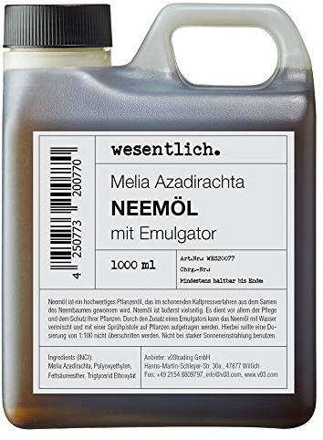 wesentlich. Neemöl mit Emulgator 1000ml - fertig gemischt für Haus und Garten - hochergiebig für 100l Spray