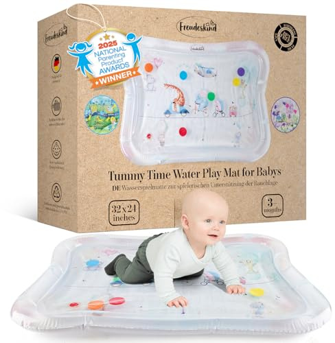 TummyTime Wassermatte XXL by Freudeskind, Baby Wasserspielmatte, 100% Phtalate- & BPA-frei ab 0, 3, 6, oder 9 bis 24 Monate, Sensorische Montessori Spielmatte, Babyspielzeug Bauchlage