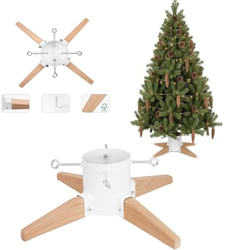 COIL Christbaumständer, Ständer mit Wasserspeicher, Rustikaler Ständer, Sockel für echten Baum, Wasserkapazität: 1-1,3 Liter, Stammdurchmesser: 3,5-11 cm, (Weiß, Breite 66 cm)