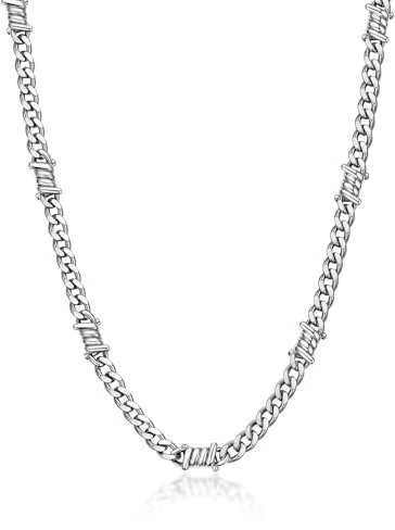 Bandmax Herren Kette Edelstahl Dornen Panzerkette 7/9mm Breit Männer Kubanische Kette Gothic Gliederkette Stacheldrahtkette Hip Hop Kette Halsband Halsschmuck für Jahrestag