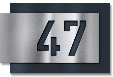 Metzler Hausnummer Edelstahl, individuelles Hausnummernschild in Anthrazit, Straßenschild mit Hausnummer, V2A-Edelstahl, kratzfest, robust, gebürstet, 3D-Effekt, Made in Germany, Größe: 171 x 110 mm