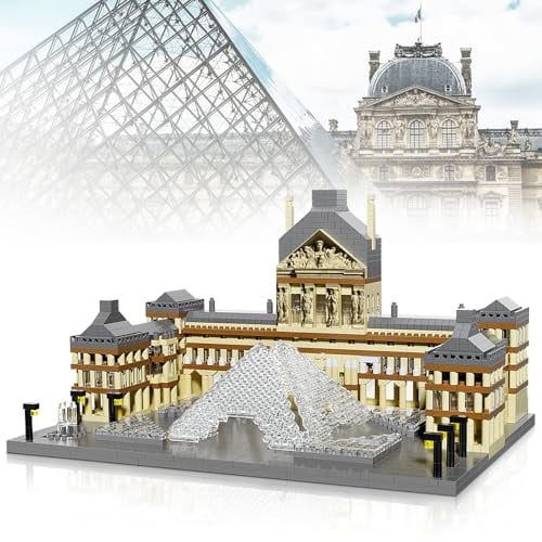 Finger Rock Micro Klemmbausteine Architecture Straßenansicht Pariser Louvre, 3300 Teile Weltberühmtes Architektur Modellbausatz, Ideen Geschenk für Erwachsene oder Sammler