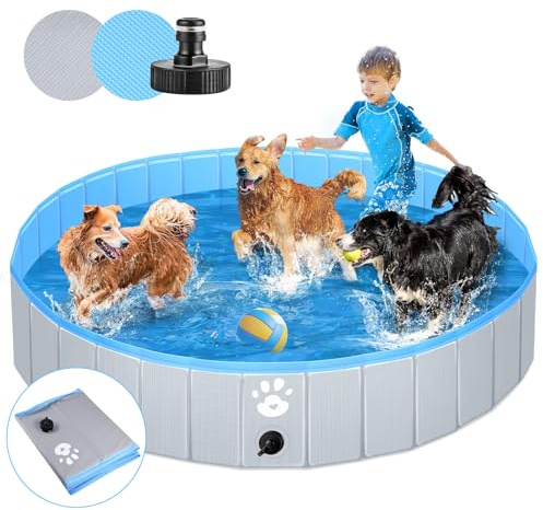 Hundepool Schwimmbecken für Hunde Kinder Planschbecken oder Anderer Tiere Verstärkte Stärke 5mm tragbar und faltbar - Grau (160cm)