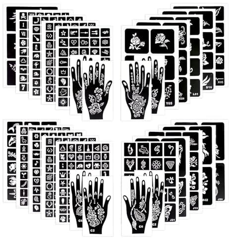 Tbintul 528 Stück Henna Tattoo Schablonen, 28 Blätter Henna Tattoo Set für Hand Body Art, Für Männer und Frauen Geeignet