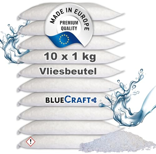 Bluecraft 10x 1kg Luftentfeuchter Nachfüllpack Entfeuchter Granulat im Vliesbeutel Raumentfeuchter ohne Strom Feuchtigkeitskiller Raumluftentfeuchter Trockenmittelbeutel Schimmelschutz