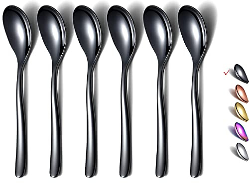 HOMQUEN Schwarze Espressolöffel, 5,5 Zoll Mini-Kaffeelöffel, Kleine Löffel Aus Edelstahl, Teelöffel für Desserts, 6er-Set, Spülmaschinenfest